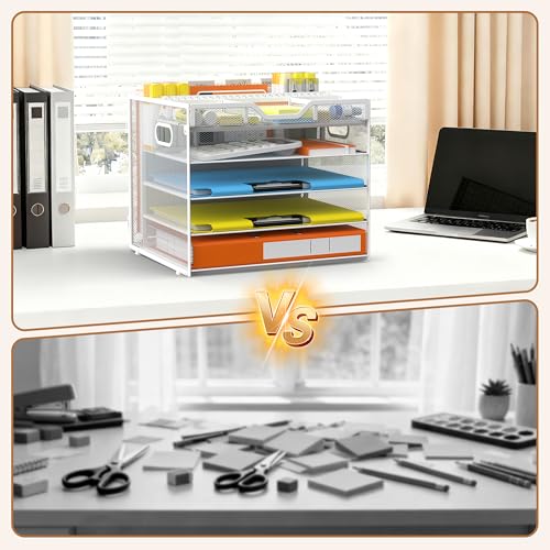 Docnest 5 Tier Desk Organizer with Hanging File Folder Holder&Tray, White - color: White, size: 12.6"x11.8"x10.3"
