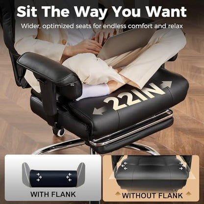 COMHOMA Big and Tall Office Chair 400lbs High Back Computer Gaming Chair with Ergonomic Lumbar Support & Pocket Spring Cushion for Lower Back Pain Relief, Leather Executive Chair with Foot Rest, Black - color: Ergo-black