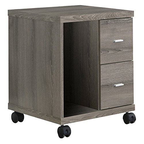 Monarch Specialties I Reclaimed-Look 2 Drawer Computer Stand/Castor, Dark Taupe - color: Dark Taupe