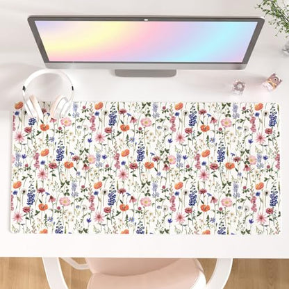 Faux Leather Large Mouse Pad, Office Desk Mat, 31.5"x15.7", Flowers - color: Wildflowers, size: 31.5L x 15.7W inches
