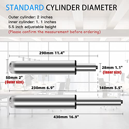 Omyoffice 5.5” Office Chair Cylinder Replacement, Class 4 Piston (Silver) | Heavy-Duty 1000 lbs, Hydraulic Pneumatic Gas Lift, Universal Fit Most Executive Gaming Desk Chairs - color: Silver