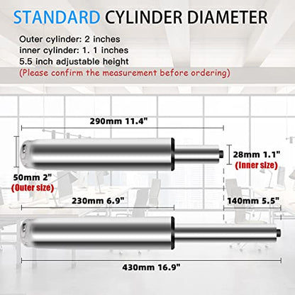 Omyoffice 5.5” Office Chair Cylinder Replacement, Class 4 Piston (Silver) | Heavy-Duty 1000 lbs, Hydraulic Pneumatic Gas Lift, Universal Fit Most Executive Gaming Desk Chairs - color: Silver