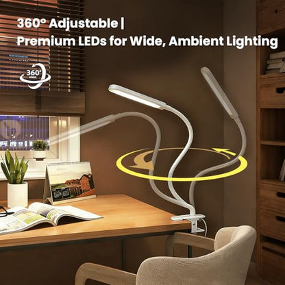 Clip on LED Light for Easel Painting & Nail Tech, White | 3 Color Modes,10 Brightness Levels,USB Powered,Clamp Lamp for reading,Artists, Manicurist and Desk - color: White