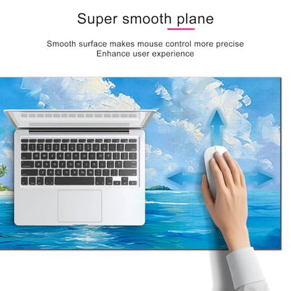 HOMETITUTE Large Mouse Pad 31.5x11.8 Inch Gaming Mousepad Blue Sea Island Art Non-Slip Keyboard Desktop Protector Mat XL Mouse Pad for Home Office Laptop Wireless Mice Accessories - color: Blue Sea Island Art