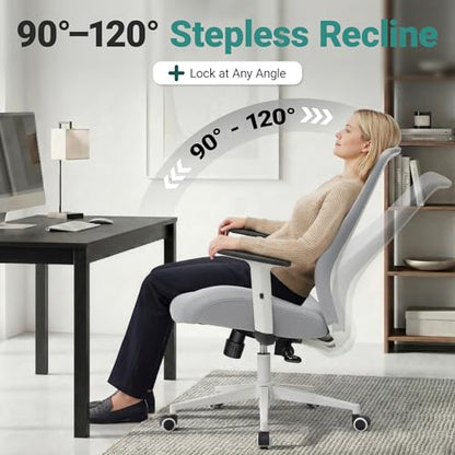 Big and Tall Home Office Desk Chair 400lb Capacity for Heavy People, Ergonomic Wide Mesh Desk Chair with Stepless Recline & Lock, 5.5" Thick Cushion, High Back, Adjustable Height & Armrests - color: White