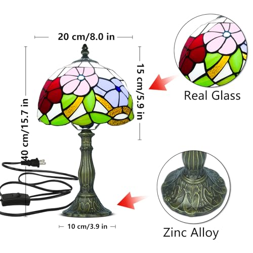 8 Inch Small Tiffany Style Table Lamp with Remote Control, Three Flowers - color: Three Flowers