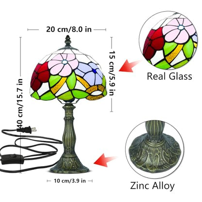 8 Inch Small Tiffany Style Table Lamp with Remote Control, Three Flowers - color: Three Flowers