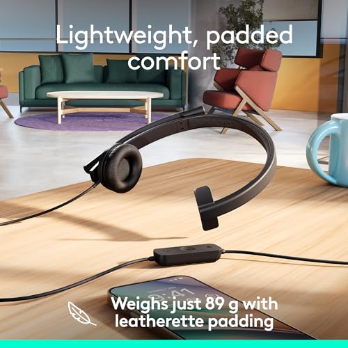 Logitech H570e USB Headset with Microphone, PC and Mac - Black | PC and Mac compatible, wired USB-C, inline controls, certified for Microsoft Teams - size: Teams, style: Mono