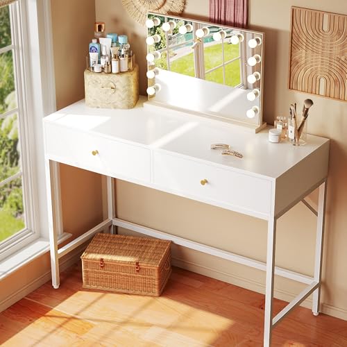SUPERJARE 39.4" White Desk with 2 Drawers, Modern Makeup Vanity Desk - color: White, size: 39.4 inch