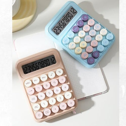 Mechanical Switch Calculator with 12 Digits Large LCD Display, Basic Calculator with Big Button Anti-Slip Pad, Accurate Calculation for Office Desk Home School - Latte