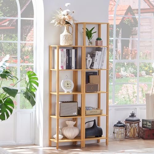 YUFAM 5 Tier Tall Narrow Bookshelf, Skinny Bookcase, Wooden Shelf, Natural - color: Natural, size: 5-Tier