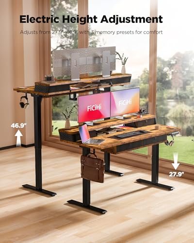 FiCiHi 48x24 Inch Electric Standing Desk, 4 Drawers, Adjustable Height Desk - color: Rustic Brown, size: 48"x24" (4 Drawers)
