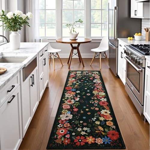 Vasofe 2x6 Runner Rug for Bedroom, Black Washable Rugs for Kitchen, Hallway - color: Black, size: 2' x 6' (Rectangular)