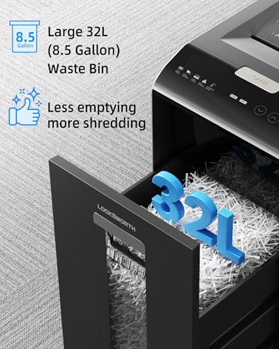 Locksworth 200-Sheet Micro Cut Shredder for Home Office, 8.5 Gallons Bin P-5 High Security Shredders for Paper, CD, Credit Card, Staple, Clip, Heavy Duty Commercial Paper Shredder with Casters - size: 200-Sheet