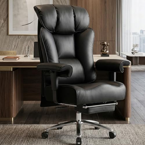 Efomao Big and Tall Executive Office Chair 450lbs,Black | 5.9" Thick Pocket Spring Cushion, Reclining Breathable PU Leather Desk Chair with Foot Rest, Soft Comfortable Support - color: 3060r-black