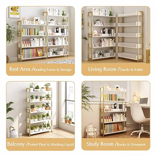 OSCHF Wide Open Shelf Bookcase, 5-Tier, White with Gold Frame - size: 5-Tier