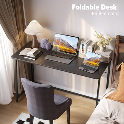 WOHOMO Folding Desk, 47.2" Foldable Computer Table for Small Spaces, Black - color: Black, size: Extra Large Size:47.2 x 19.6