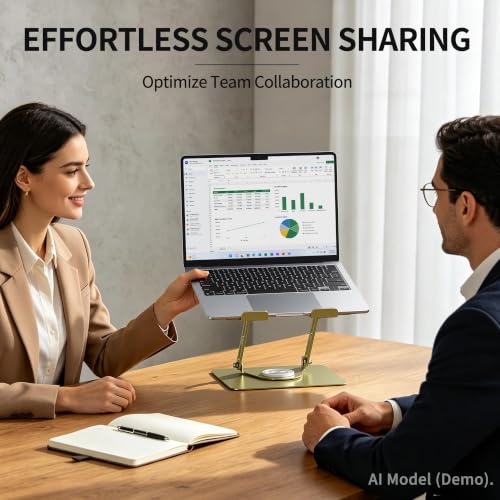 ALASHI Laptop Stand for Desk with 360° Rotating Base, Multi-Angle Adjustable Laptop Stands, Foldable Laptop Riser Compatible with 10 to 17 Inches PC Computer, Gold - color: Gold