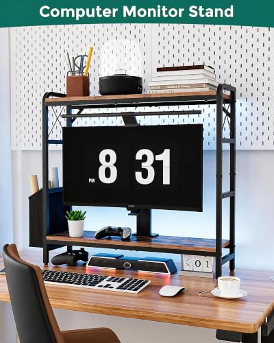 Desk Hutch Dorm with Adjustable Shelves and Side Pockets - color: Rustic Brown