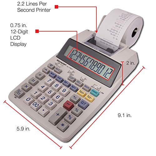 Sharp 12-Digit Desktop Printing Calculator, White (EL-1750V)