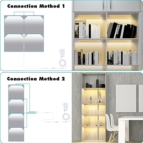 JUSJUBR 4PCS x 12inch Display Cabinet Lights Warm White, Dimmable LED Shelf Lighting with Memory Function, Bookshelf Lighting, LED Lights for Display Case/Pantry/Closet/Safe, 3000K - color: Silver Shell-Warm White 3000K
