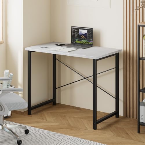 Sweetcrispy 32-Inch Small Computer Desk for Bedroom, Modern White - color: White Black, size: 32-Inch