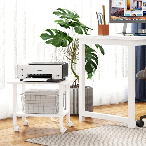 TUTOTAK Printer Stand, 2 Tier Rolling Printer Cart with Charging Station - color: White, size: 2 tier(18.9 x 13.4 x 15.4inchs)