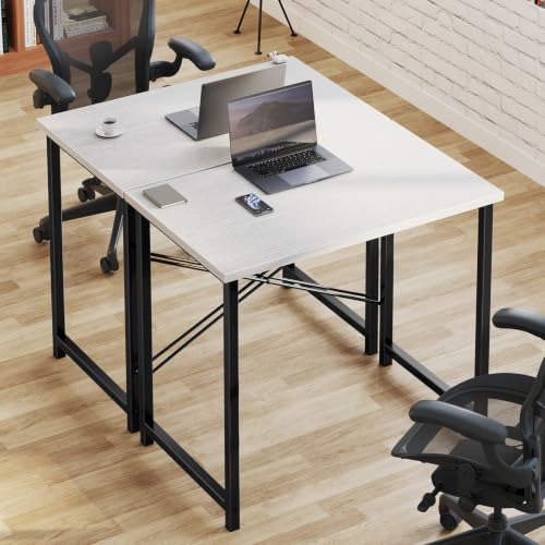 Sweetcrispy 32-Inch Small Computer Desk for Bedroom, Modern White - color: White Black, size: 32-Inch