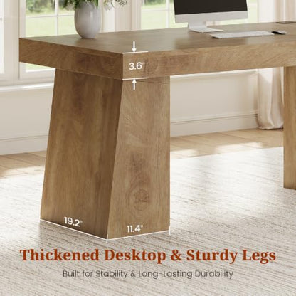 UPOSOJA 55.9" Executive Desk with Storage & Power Outlets, Home Office Desk - color: Oak, size: 55.9in Cabinet