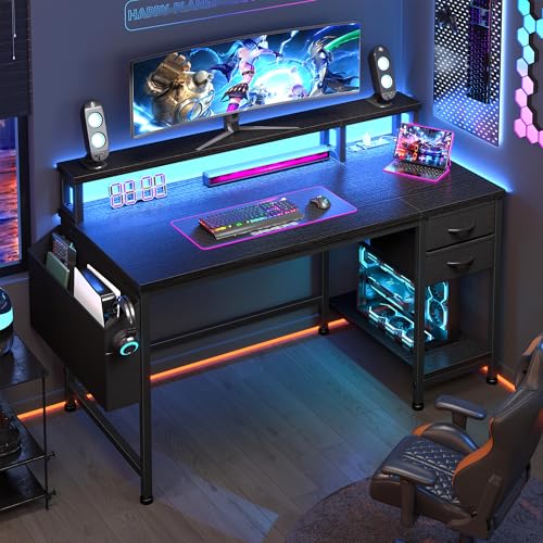 DurayLoly 40" Small Gaming Desk with RGB Lights & Outlets for Teens | Wireless Remote Full-Color Strip, Various Lighting Modes, Level Up Teens Gaming Vibe or Study for Protect Eyes In Bedroom - color: Black, size: 40"W*20"D*35.5"H