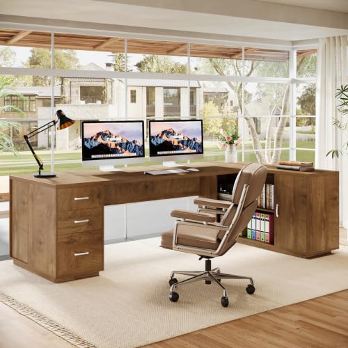 Tribesigns 85.8-Inch L-Shaped Executive Desk, Natural Oak - color: Natural Oak