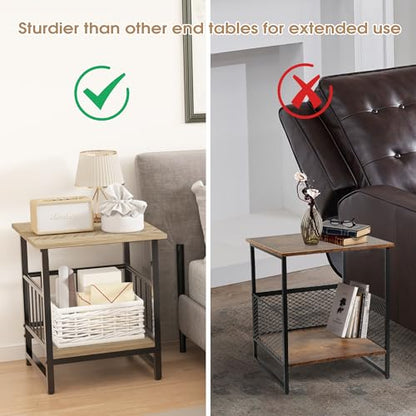 DHMAKER End Table, Industrial Side Table with 2-Tire Storage Shelf, 180LBS Mini Fridge Stand with Adjustable Feet, 18"x18" Wood Night Stand Small Bedside Table for Living Room Bedroom, Grey - color: Grey 1pc 18inch