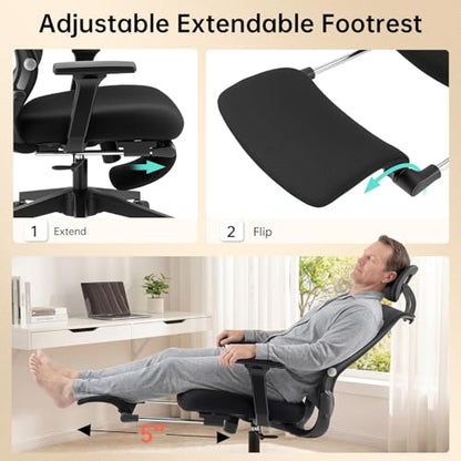 Ergonomic Foldable Office Chair with Footrest and Lumbar Support, Black - color: Black