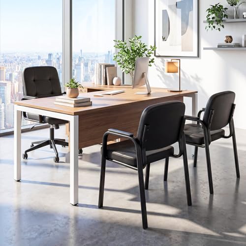 GIANTEX Waiting Room Guest Chairs Set of 2, Leather Office Reception Chairs with Padded Armrests, Metal Frame, Stationary Side Chairs No Wheels for Conference Meeting Lobby Home, Black
