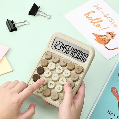Mr. Pen- Mechanical Switch Calculator, 12 Digit Large LCD Display | Khaki Cream with Big Buttons, Mechanical Switch Calculator for Home, School, Office - color: Khaki Cream