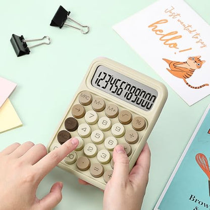 Mr. Pen- Mechanical Switch Calculator, 12 Digit Large LCD Display | Khaki Cream with Big Buttons, Mechanical Switch Calculator for Home, School, Office - color: Khaki Cream