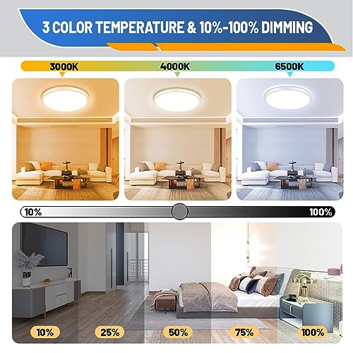 Allsmartlife 12 Inch LED Flush Mount Ceiling Light, 24W 3CCT 3000K/4000K/6500K Bathroom Ceiling Light Fixtures Round - color: White, size: 12inch 6-Pack