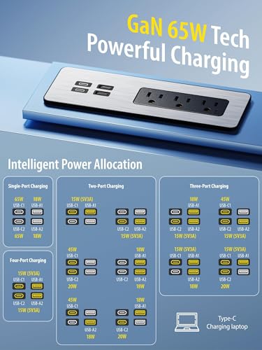 Electriduct Pack of 2 Flush Mount Power Strip Surge Protector 65W Fast Charge 2X USB-C + 2X USB-A, 3X AC Outlet Recessed Desk Power Center Laptop Charger - Black/Silver/Wood Finish - size: 2 Pack