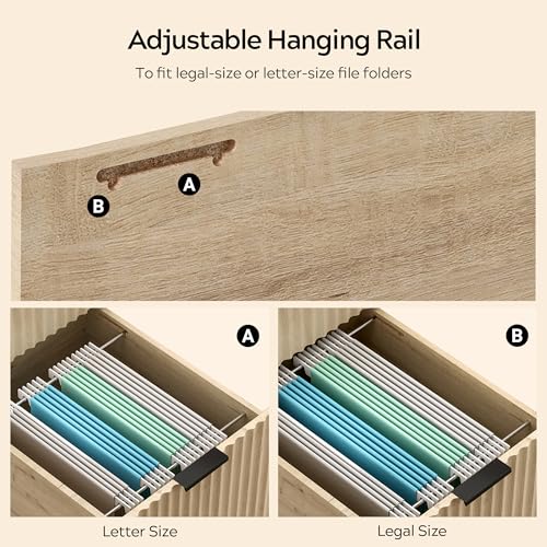 55" Fluted Executive Desk, Modern Home Office Desk with Charging Station, Keyboard Tray, File Drawer, Storage Cabinet for Work Study Writing Desk, Light Oak - color: Light Oak