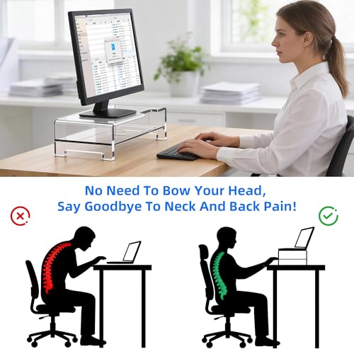 Acrylic Monitor Stand Riser Clear Laptop Stand 2-Tier L16 xW7.5 xH4.7 - size: 16''-2Tier