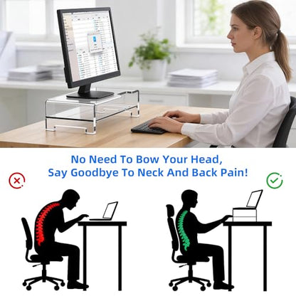 Acrylic Monitor Stand Riser Clear Laptop Stand 2-Tier L16 xW7.5 xH4.7 - size: 16''-2Tier