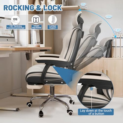 Executive Computer Chair Home Office Desk Chair,Adjustable Angle, Ergonomic Adjustable Height PU Leather Chairs with Cushions Armrest for Long Time Seating-High Office Chair with Footrest - color: White and Black