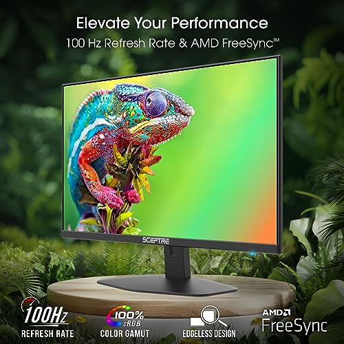 Sceptre Prime 24-inch Gaming Monitor 100Hz 1ms DisplayPort HDMI x2 100% sRGB AMD FreeSync Build-in Speakers, Eye Care Frameless Machine Black 2025 (E248W-FW100T) | 100Hz 1ms DisplayPort HDMI x2 100% sRGB AMD FreeSync Build-in Speakers, Eye Care Frameless