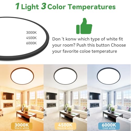 hepside 15.8INCH 2Pack Big Dimmable Flush Mount Ceiling Light Fixture Black, 3CCT 3000/4500/6000K Ceiling Lamp, 36W 4200LM Super Bright Low Profile Light for Bedroom, Kitchen, Bathroom, Hallway - color: Black, size: 15.8Inch-2pack