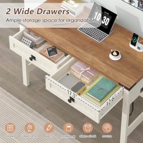 39 Inch Farmhouse Small Computer Desk with Drawers for Bedroom, Home Office - color: Antique White