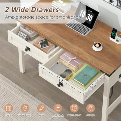 39 Inch Farmhouse Small Computer Desk with Drawers for Bedroom, Home Office - color: Antique White