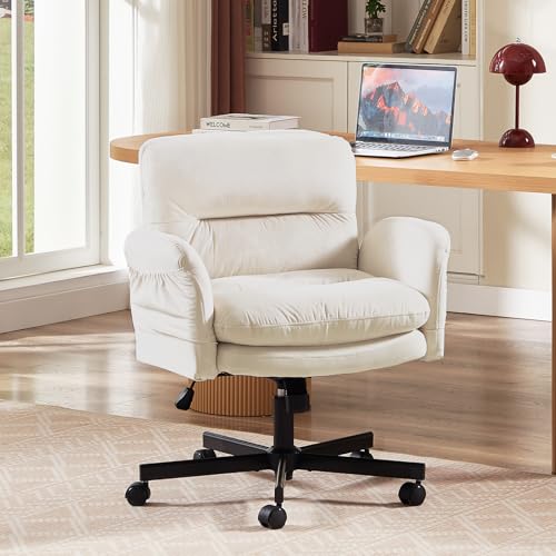 Bestier Criss Cross Office Chair with Flip-Up Arms, Beige Velvet Desk Chair | Swivel Makeup Vanity Chair with Wheels 2 Side Pockets, Cross Legged Office Chair for Home Office Bedroom Gaming - color: Beige Velvet, size: Low Back