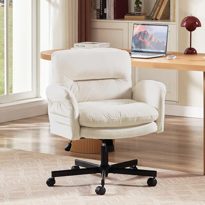 Bestier Criss Cross Office Chair with Flip-Up Arms, Beige Velvet Desk Chair | Swivel Makeup Vanity Chair with Wheels 2 Side Pockets, Cross Legged Office Chair for Home Office Bedroom Gaming - color: Beige Velvet, size: Low Back