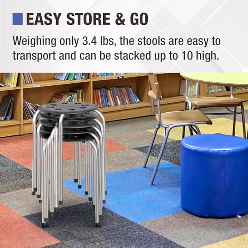 Norwood Commercial Furniture Stacking Stools for Kids and Adults, 17.75" Standard Height Portable Nesting Office and Classroom Stools, Black/Silver, Pack of 5 - color: Black/Silver