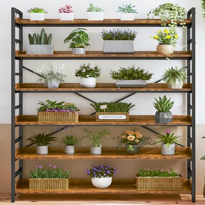 HCHQHS 6 Tier Bookshelf, Adjustable Industrial Bookcase, Vertical Tall Book Shelf, Wood and Black Metal Open Bookshelves for Home Office, Living Room, Bedroom - color: Rustic Brown, size: 6-Tier (47"W x 70"H)